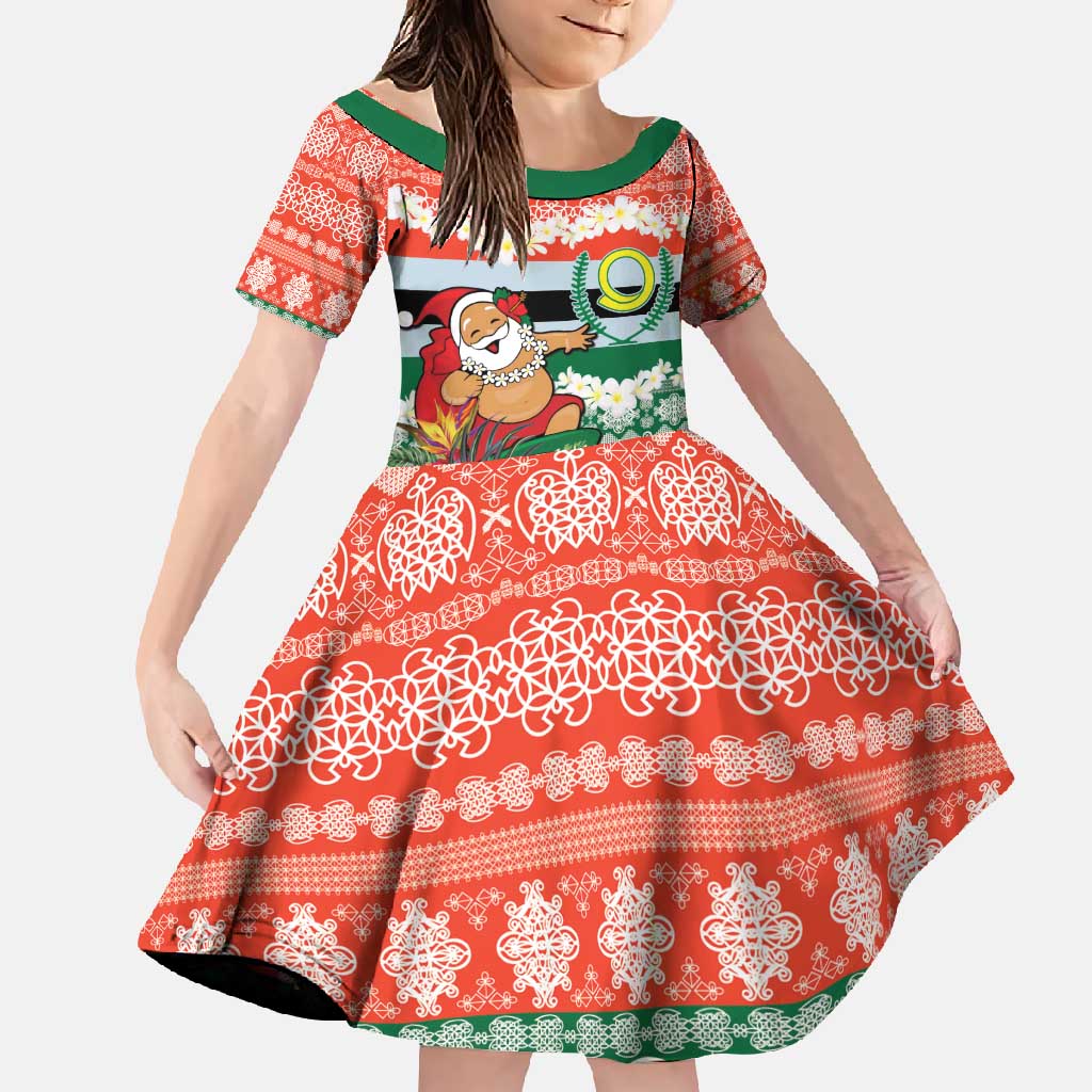 Personalised Penama Joyeux Noel Family Matching Mermaid Dress and Hawaiian Shirt Proud To Be a Ni-Van Sand Drawing Art LT9 Daughter's Dress Red - Polynesian Pride