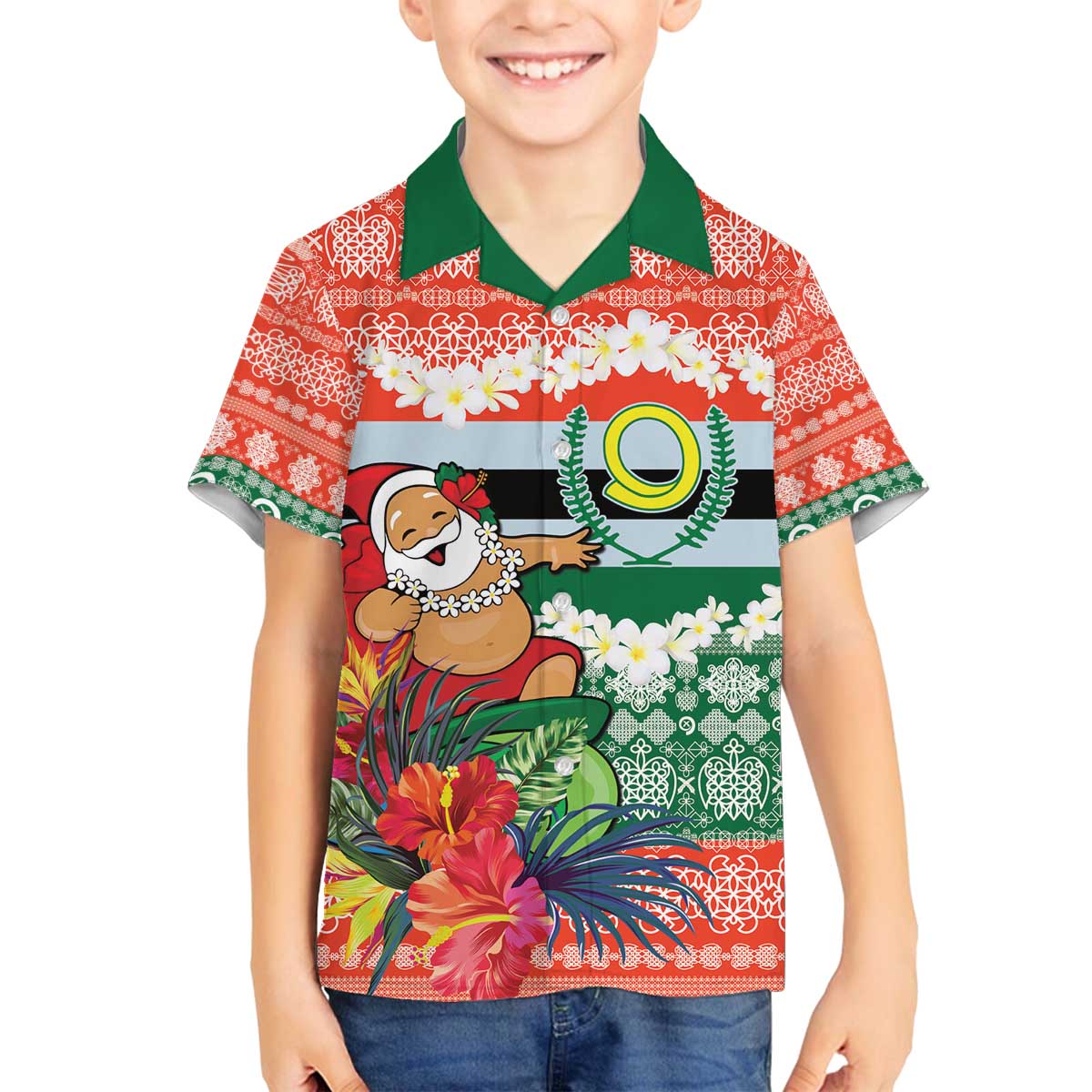 Personalised Penama Joyeux Noel Family Matching Off The Shoulder Long Sleeve Dress and Hawaiian Shirt Proud To Be a Ni-Van Sand Drawing Art LT9 Son's Shirt Red - Polynesian Pride