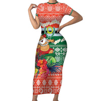 Personalised Penama Joyeux Noel Family Matching Short Sleeve Bodycon Dress and Hawaiian Shirt Proud To Be a Ni-Van Sand Drawing Art LT9 Mom's Dress Red - Polynesian Pride