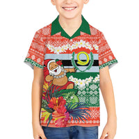 Personalised Penama Joyeux Noel Family Matching Short Sleeve Bodycon Dress and Hawaiian Shirt Proud To Be a Ni-Van Sand Drawing Art LT9 Son's Shirt Red - Polynesian Pride