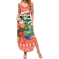 Personalised Penama Joyeux Noel Family Matching Summer Maxi Dress and Hawaiian Shirt Proud To Be a Ni-Van Sand Drawing Art LT9 Mom's Dress Red - Polynesian Pride