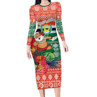 Personalised Penama Joyeux Noel Long Sleeve Bodycon Dress Proud To Be a Ni-Van Sand Drawing Art LT9 Long Dress Red - Polynesian Pride