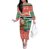 Personalised Penama Joyeux Noel Off The Shoulder Long Sleeve Dress Proud To Be a Ni-Van Sand Drawing Art LT9 Women Red - Polynesian Pride