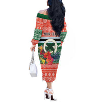 Personalised Penama Joyeux Noel Off The Shoulder Long Sleeve Dress Proud To Be a Ni-Van Sand Drawing Art LT9 - Polynesian Pride