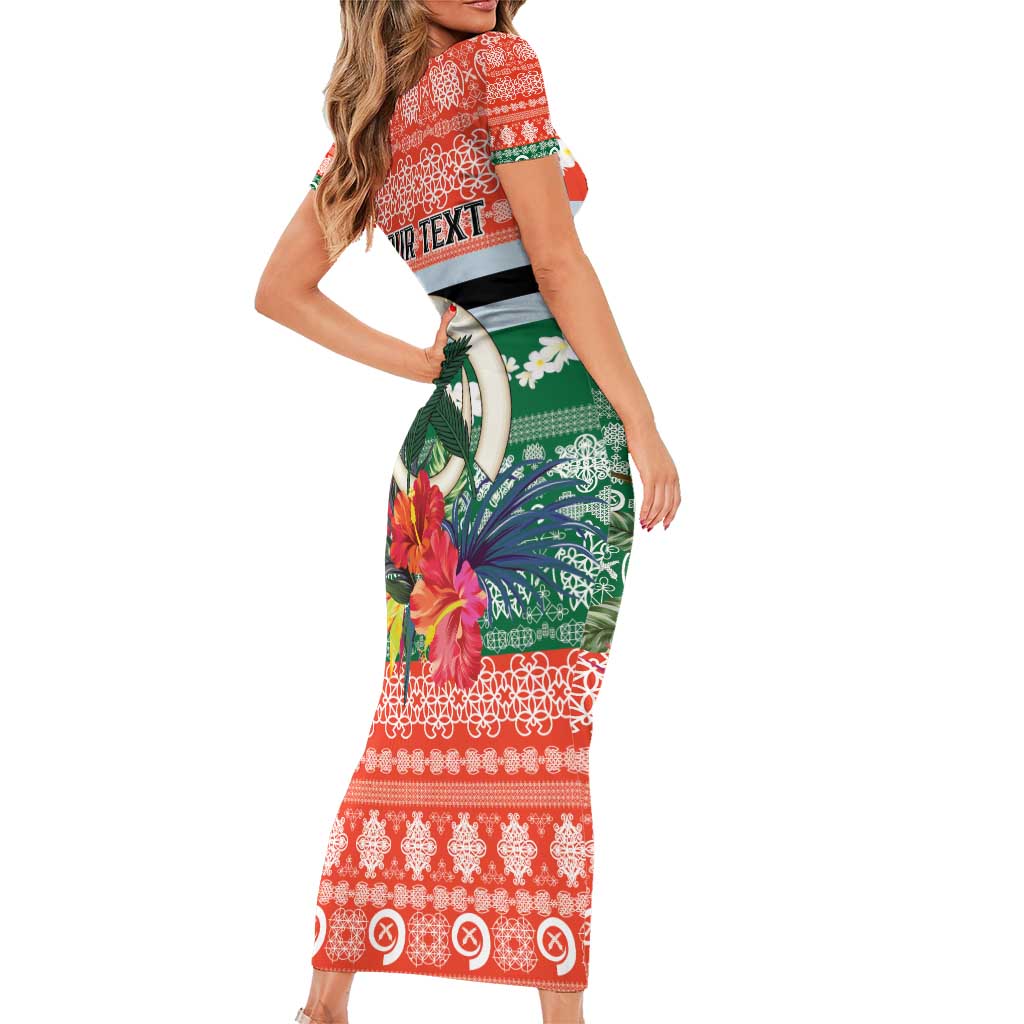 Personalised Penama Joyeux Noel Short Sleeve Bodycon Dress Proud To Be a Ni-Van Sand Drawing Art LT9 - Polynesian Pride