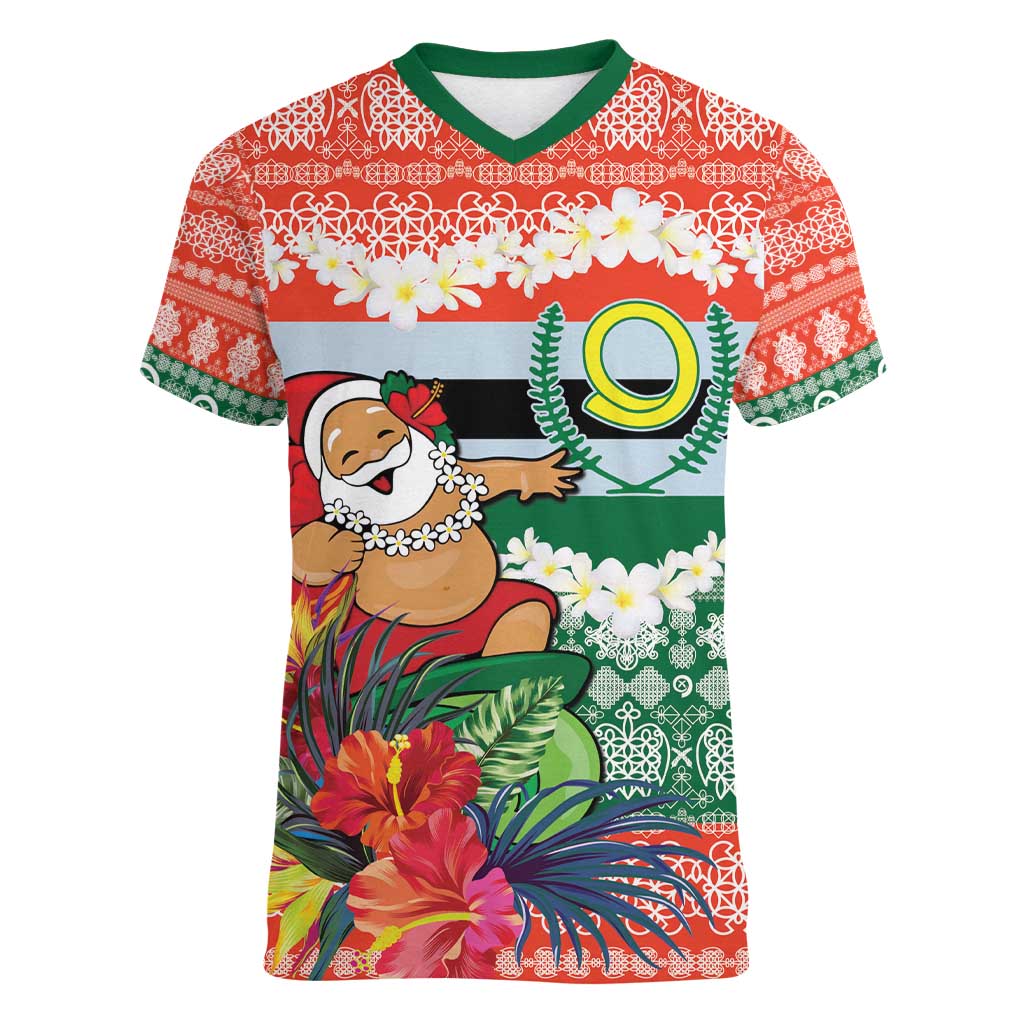 Personalised Penama Joyeux Noel Women V-Neck T-Shirt Proud To Be a Ni-Van Sand Drawing Art LT9 Female Red - Polynesian Pride