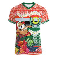 Personalised Penama Joyeux Noel Women V-Neck T-Shirt Proud To Be a Ni-Van Sand Drawing Art LT9 Female Red - Polynesian Pride