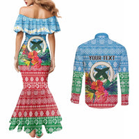 Personalised Sanma Joyeux Noel Couples Matching Mermaid Dress and Long Sleeve Button Shirt Proud To Be a Ni-Van Sand Drawing Art LT9 - Polynesian Pride