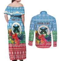 Personalised Sanma Joyeux Noel Couples Matching Off Shoulder Maxi Dress and Long Sleeve Button Shirt Proud To Be a Ni-Van Sand Drawing Art LT9 - Polynesian Pride