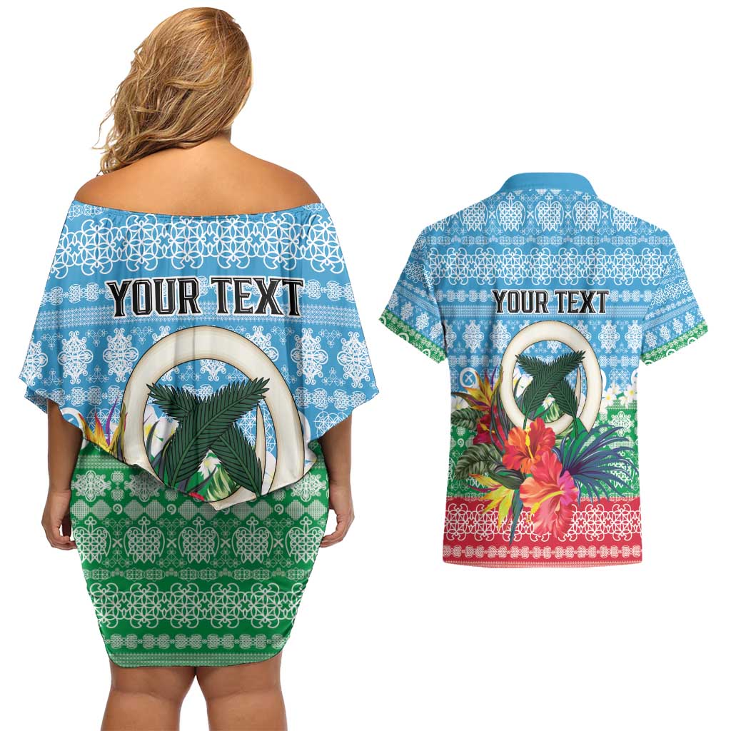 Personalised Sanma Joyeux Noel Couples Matching Off Shoulder Short Dress and Hawaiian Shirt Proud To Be a Ni-Van Sand Drawing Art LT9 - Polynesian Pride