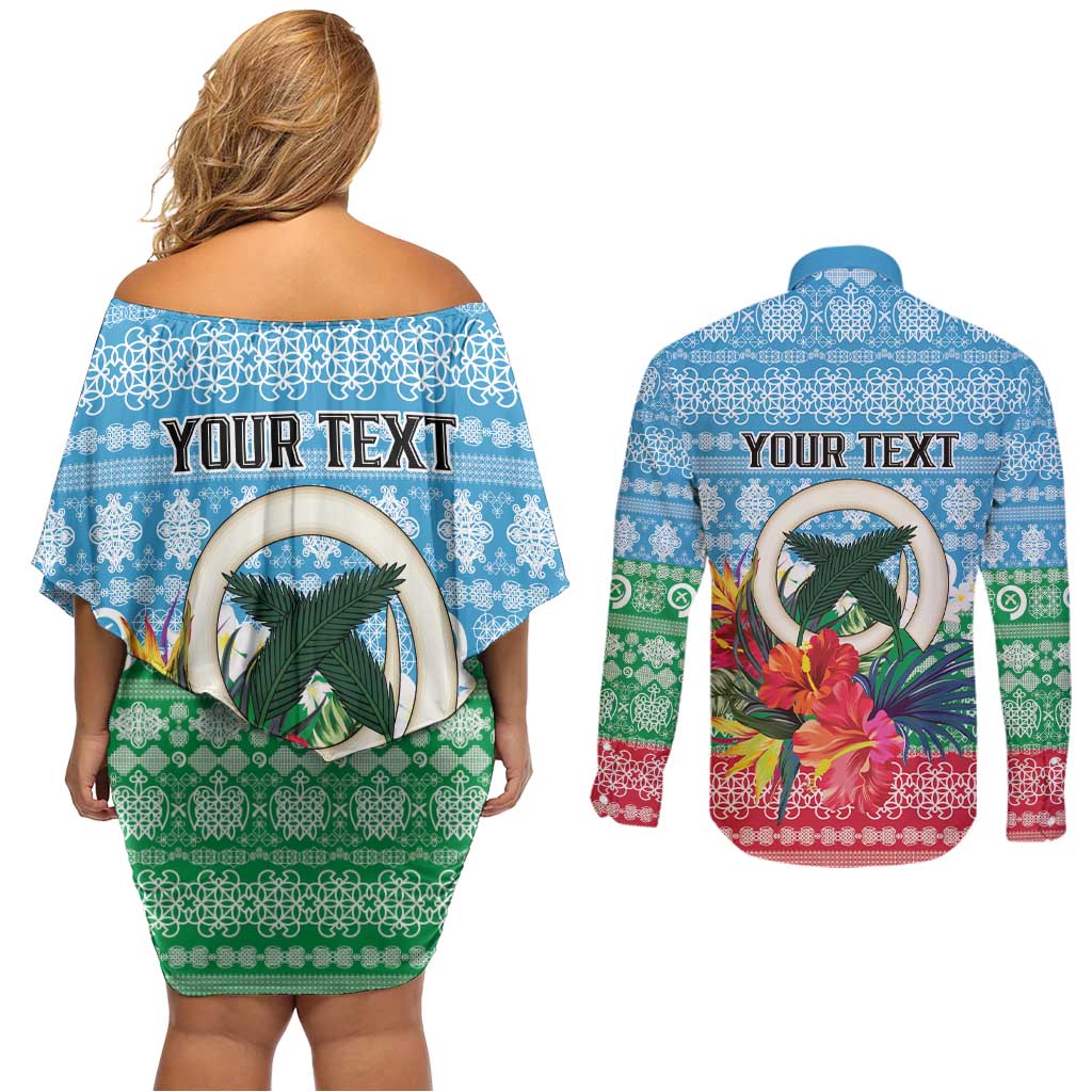 Personalised Sanma Joyeux Noel Couples Matching Off Shoulder Short Dress and Long Sleeve Button Shirt Proud To Be a Ni-Van Sand Drawing Art LT9 - Polynesian Pride
