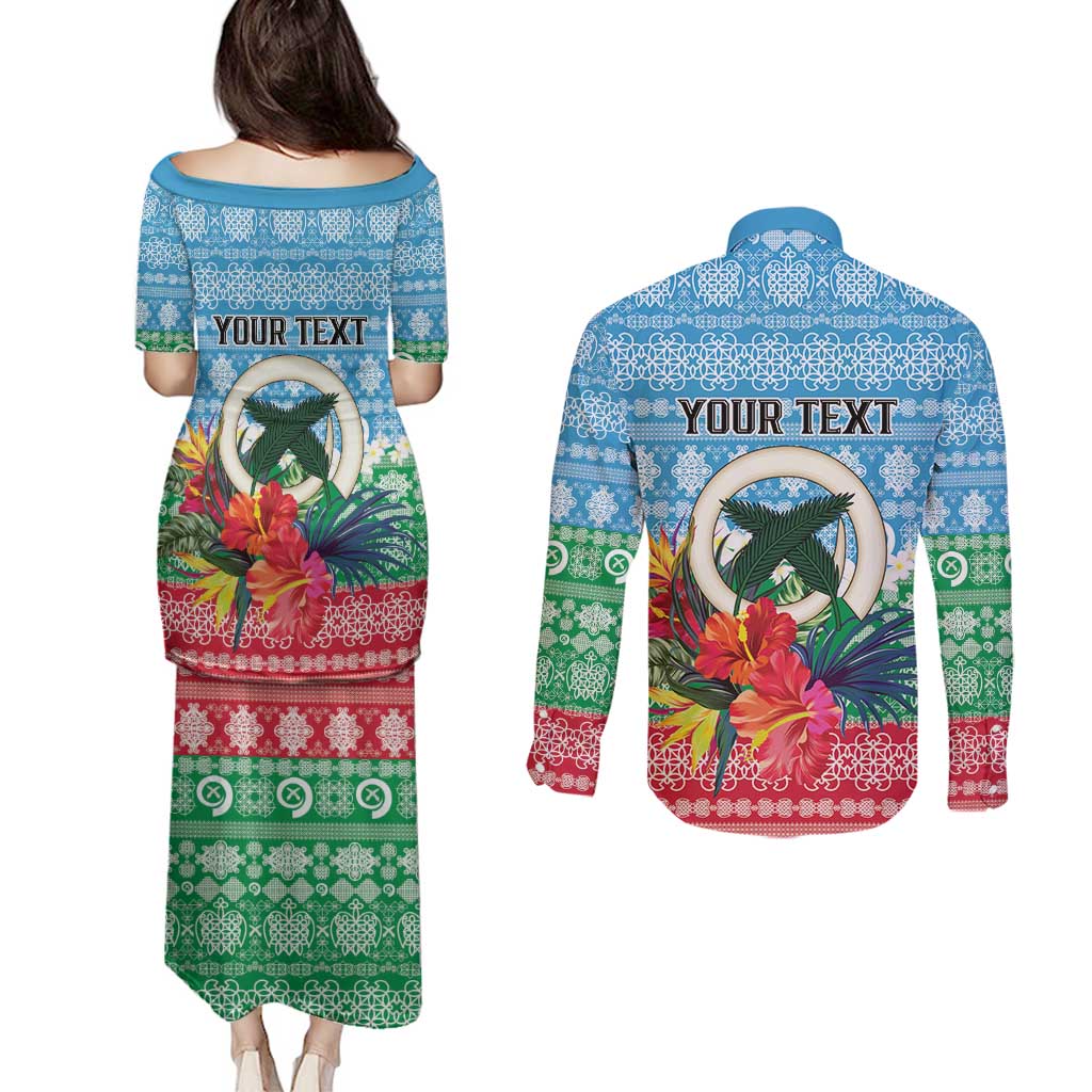 Personalised Sanma Joyeux Noel Couples Matching Puletasi and Long Sleeve Button Shirt Proud To Be a Ni-Van Sand Drawing Art LT9 - Polynesian Pride
