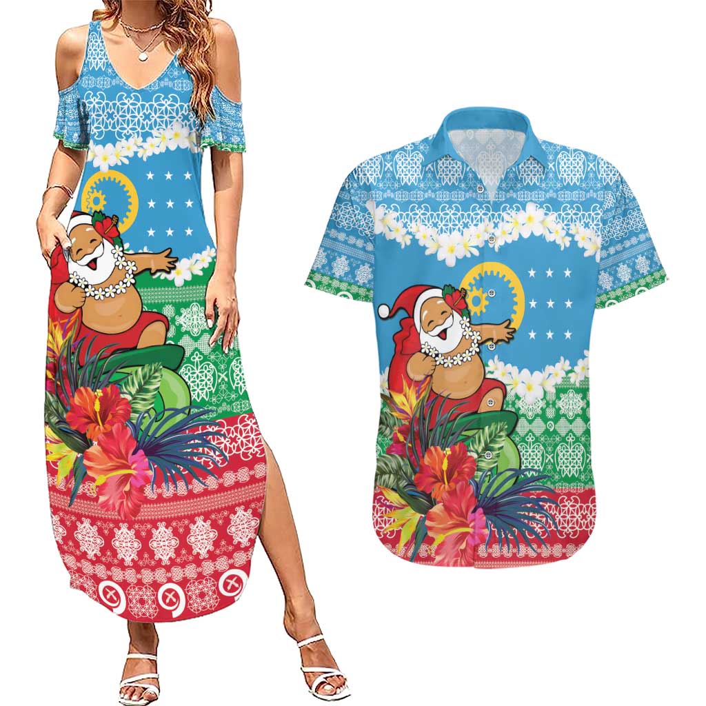 Personalised Sanma Joyeux Noel Couples Matching Summer Maxi Dress and Hawaiian Shirt Proud To Be a Ni-Van Sand Drawing Art LT9 Blue - Polynesian Pride