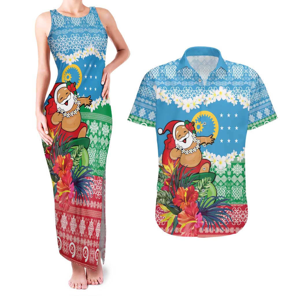 Personalised Sanma Joyeux Noel Couples Matching Tank Maxi Dress and Hawaiian Shirt Proud To Be a Ni-Van Sand Drawing Art LT9 Blue - Polynesian Pride