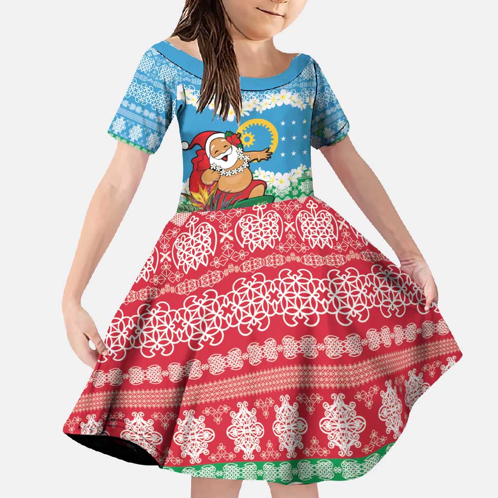 Personalised Sanma Joyeux Noel Family Matching Long Sleeve Bodycon Dress and Hawaiian Shirt Proud To Be a Ni-Van Sand Drawing Art LT9 Daughter's Dress Blue - Polynesian Pride