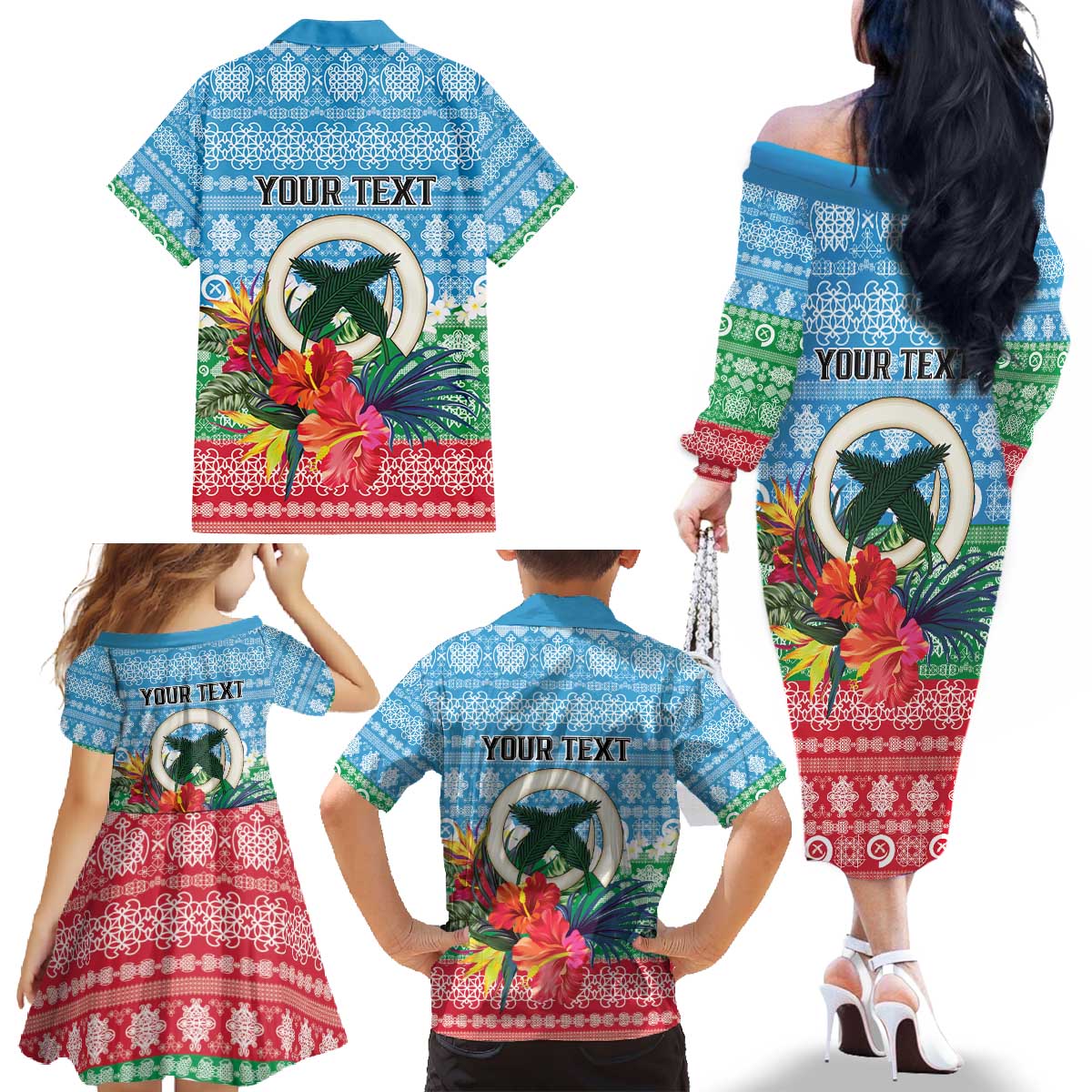 Personalised Sanma Joyeux Noel Family Matching Off The Shoulder Long Sleeve Dress and Hawaiian Shirt Proud To Be a Ni-Van Sand Drawing Art LT9 - Polynesian Pride