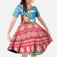 Personalised Sanma Joyeux Noel Family Matching Off Shoulder Maxi Dress and Hawaiian Shirt Proud To Be a Ni-Van Sand Drawing Art LT9 Daughter's Dress Blue - Polynesian Pride