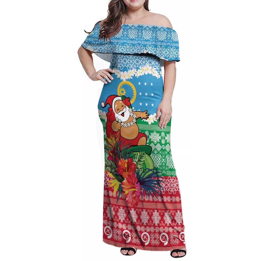 Personalised Sanma Joyeux Noel Family Matching Off Shoulder Maxi Dress and Hawaiian Shirt Proud To Be a Ni-Van Sand Drawing Art LT9 Mom's Dress Blue - Polynesian Pride