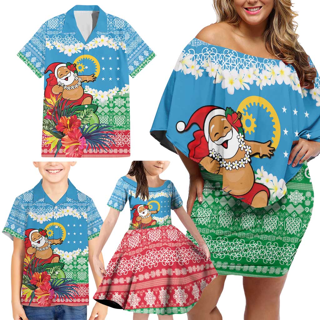 Personalised Sanma Joyeux Noel Family Matching Off Shoulder Short Dress and Hawaiian Shirt Proud To Be a Ni-Van Sand Drawing Art LT9 - Polynesian Pride
