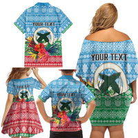 Personalised Sanma Joyeux Noel Family Matching Off Shoulder Short Dress and Hawaiian Shirt Proud To Be a Ni-Van Sand Drawing Art LT9 - Polynesian Pride