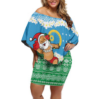Personalised Sanma Joyeux Noel Family Matching Off Shoulder Short Dress and Hawaiian Shirt Proud To Be a Ni-Van Sand Drawing Art LT9 Mom's Dress Blue - Polynesian Pride