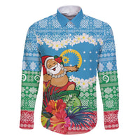 Personalised Sanma Joyeux Noel Family Matching Puletasi and Hawaiian Shirt Proud To Be a Ni-Van Sand Drawing Art LT9 Dad's Shirt - Long Sleeve Blue - Polynesian Pride