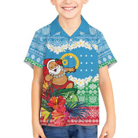 Personalised Sanma Joyeux Noel Family Matching Short Sleeve Bodycon Dress and Hawaiian Shirt Proud To Be a Ni-Van Sand Drawing Art LT9 Son's Shirt Blue - Polynesian Pride