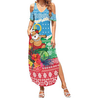 Personalised Sanma Joyeux Noel Family Matching Summer Maxi Dress and Hawaiian Shirt Proud To Be a Ni-Van Sand Drawing Art LT9 Mom's Dress Blue - Polynesian Pride