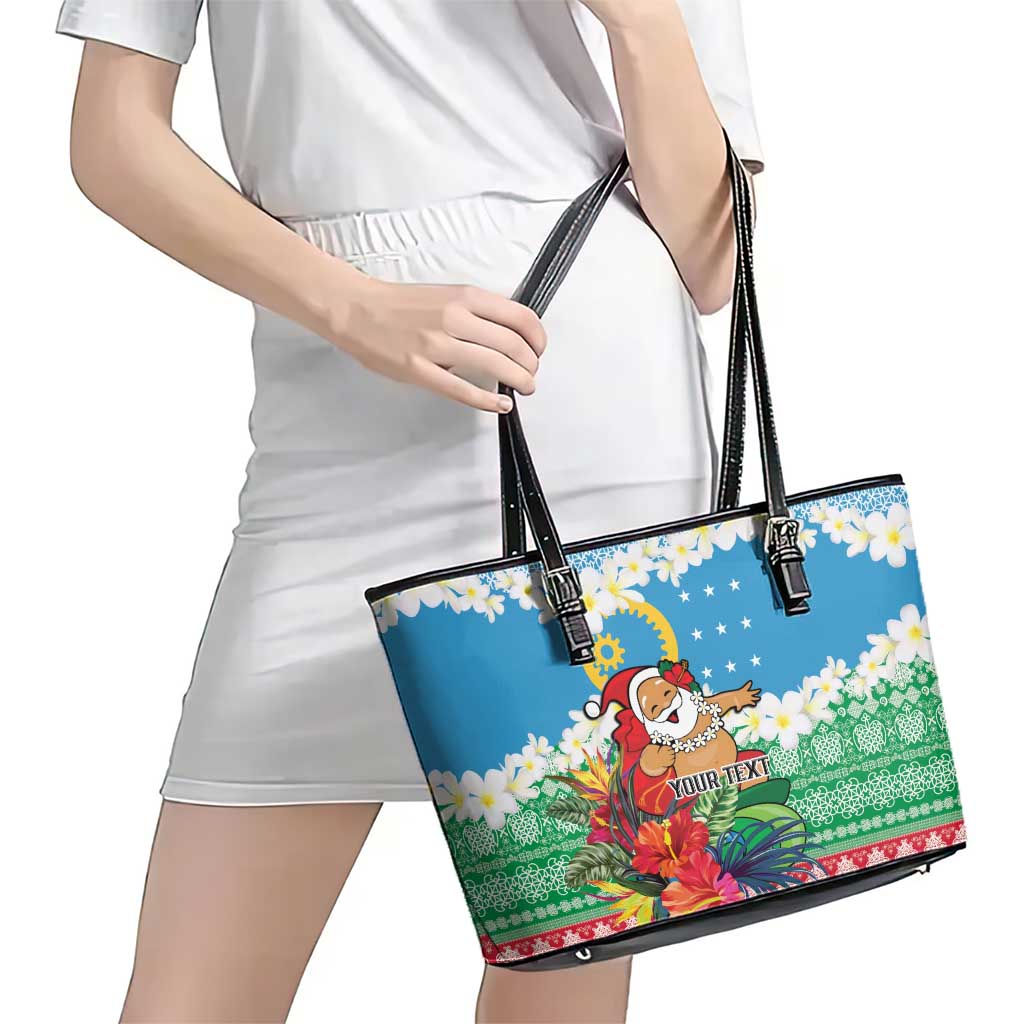 Personalised Sanma Joyeux Noel Leather Tote Bag Proud To Be a Ni-Van Sand Drawing Art - Polynesian Pride