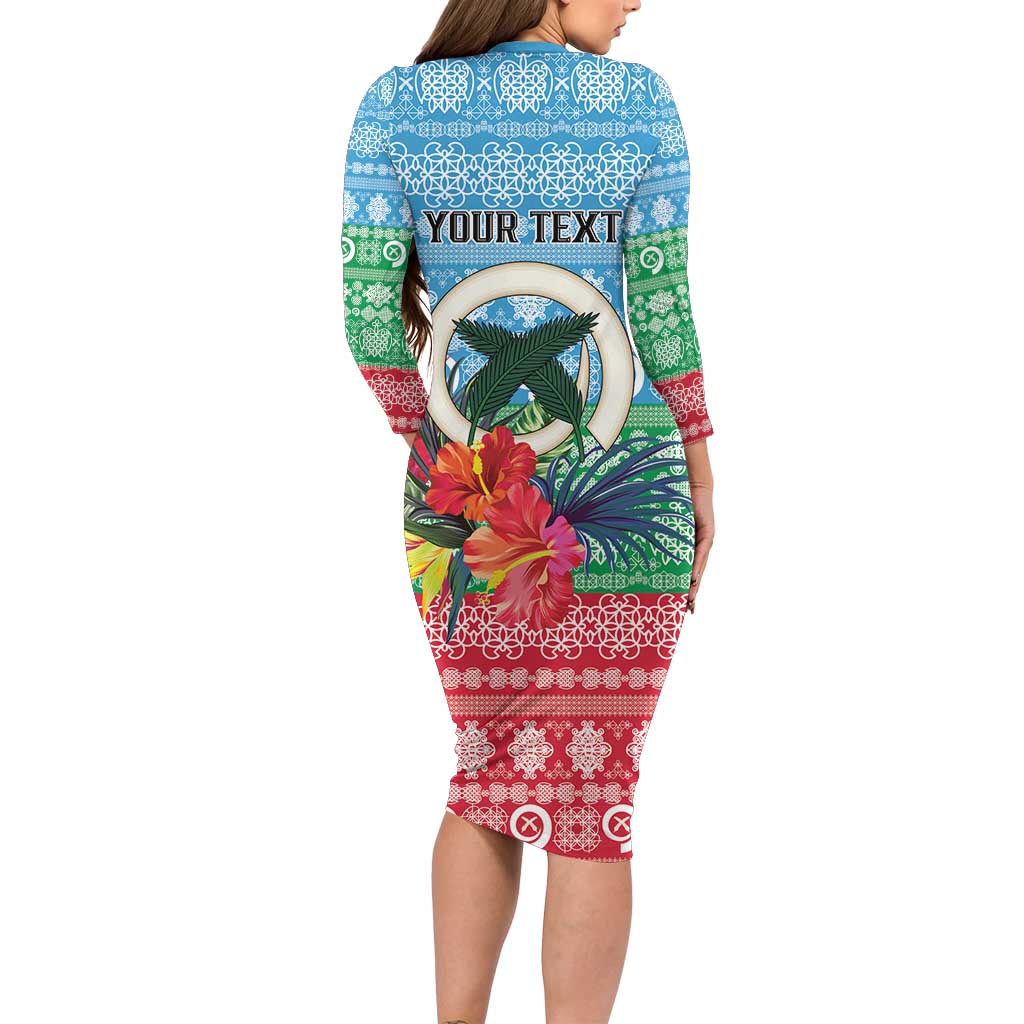 Personalised Sanma Joyeux Noel Long Sleeve Bodycon Dress Proud To Be a Ni-Van Sand Drawing Art LT9 - Polynesian Pride