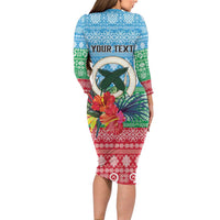 Personalised Sanma Joyeux Noel Long Sleeve Bodycon Dress Proud To Be a Ni-Van Sand Drawing Art LT9 - Polynesian Pride