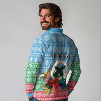 Personalised Sanma Joyeux Noel Long Sleeve Polo Shirt Proud To Be a Ni-Van Sand Drawing Art - Polynesian Pride