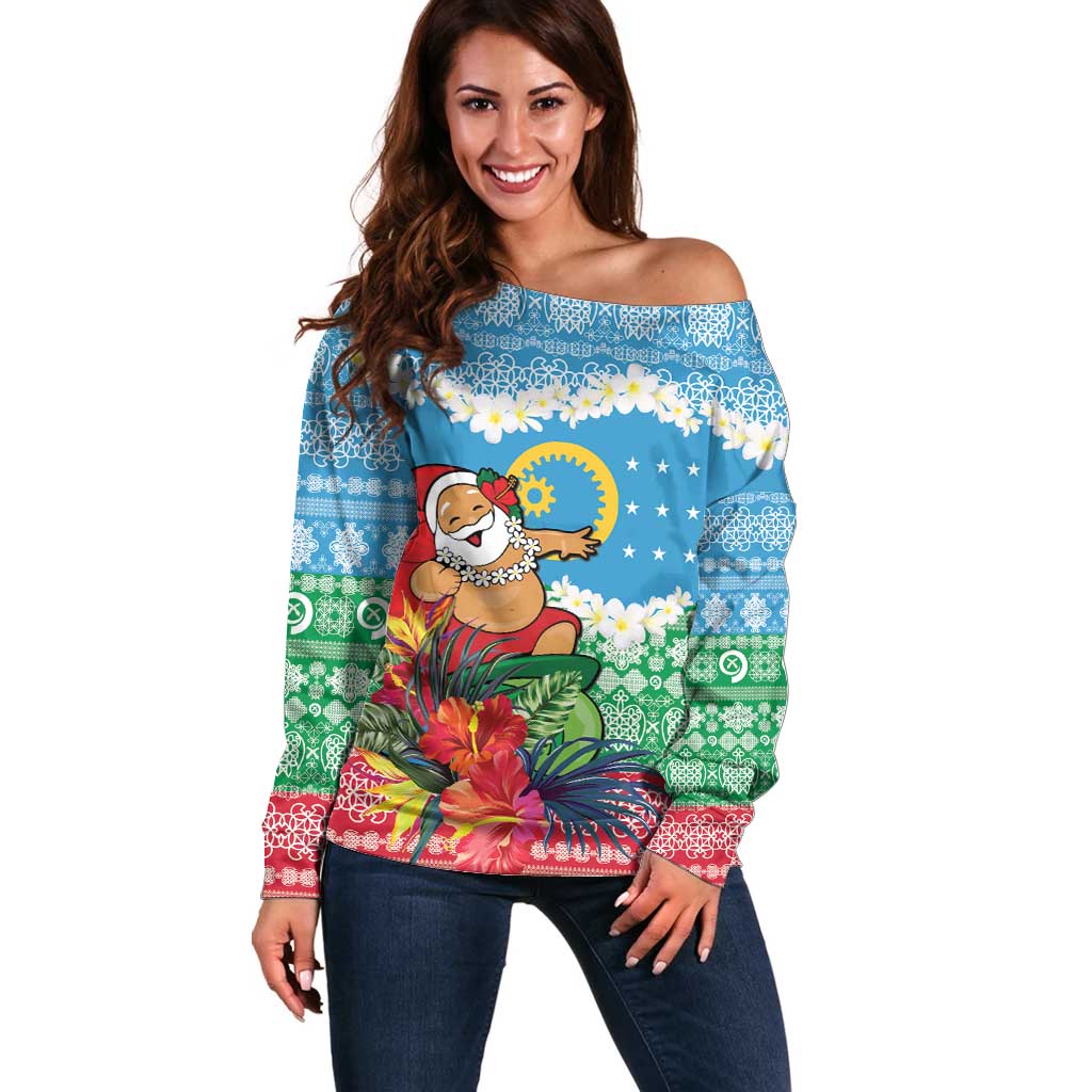 Personalised Sanma Joyeux Noel Off Shoulder Sweater Proud To Be a Ni-Van Sand Drawing Art - Polynesian Pride