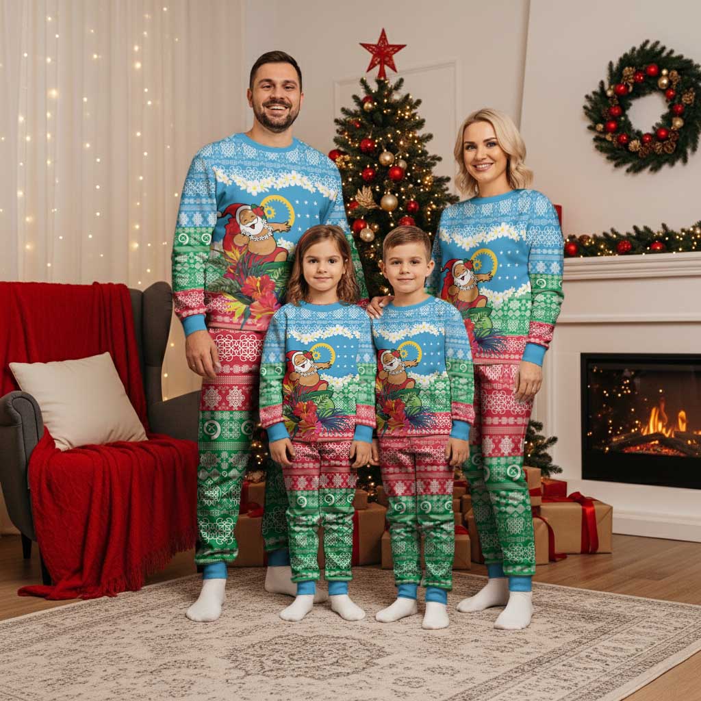 Personalised Sanma Joyeux Noel Christmas Pajama Set Proud To Be a Ni-Van Sand Drawing Art - Polynesian Pride