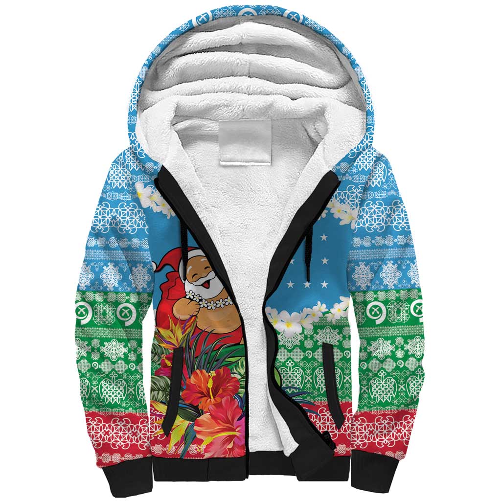 Personalised Sanma Joyeux Noel Sherpa Hoodie Proud To Be a Ni-Van Sand Drawing Art LT9 Unisex Blue - Polynesian Pride