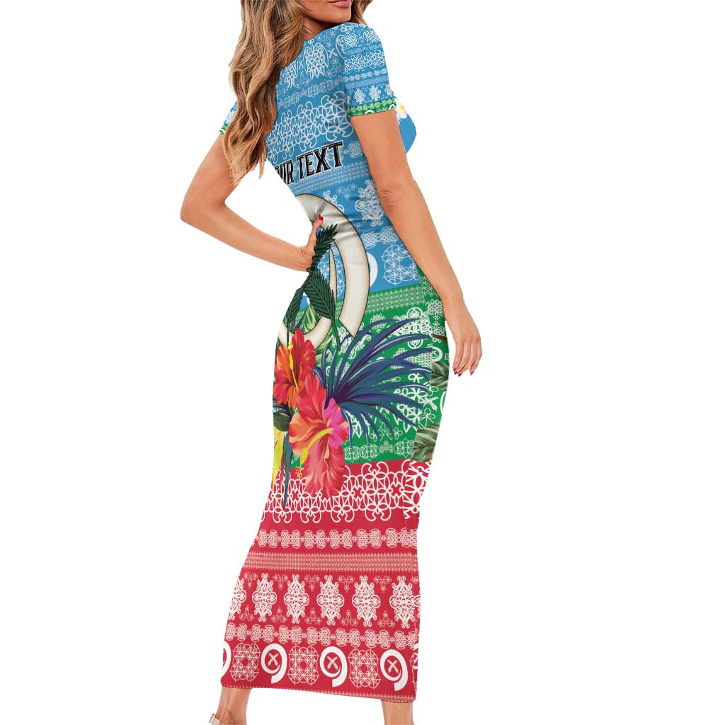 Personalised Sanma Joyeux Noel Short Sleeve Bodycon Dress Proud To Be a Ni-Van Sand Drawing Art LT9 - Polynesian Pride