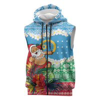 Personalised Sanma Joyeux Noel Sleeveless Zip Hoodie Proud To Be a Ni-Van Sand Drawing Art LT9 Blue - Polynesian Pride