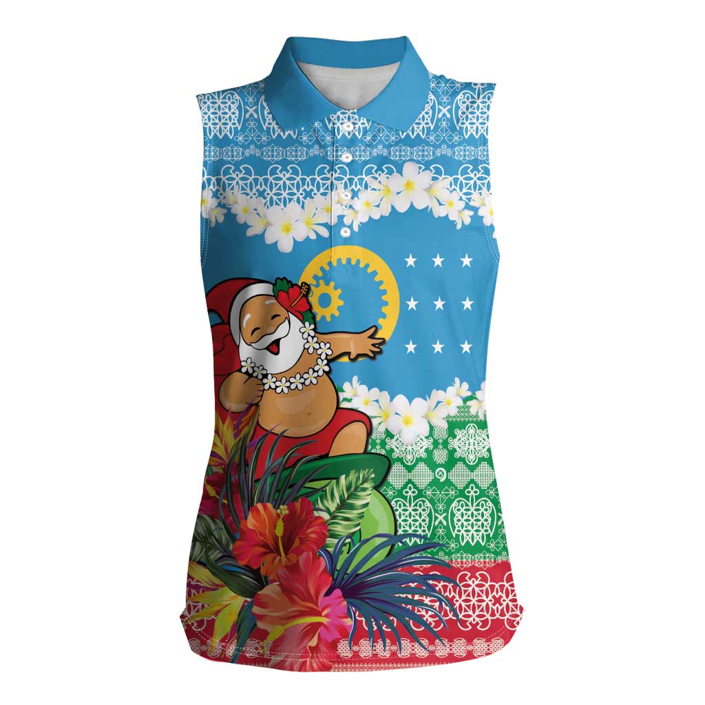 Personalised Sanma Joyeux Noel Women Sleeveless Polo Shirt Proud To Be a Ni-Van Sand Drawing Art LT9 Female Blue - Polynesian Pride