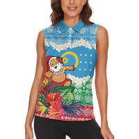 Personalised Sanma Joyeux Noel Women Sleeveless Polo Shirt Proud To Be a Ni-Van Sand Drawing Art LT9 - Polynesian Pride