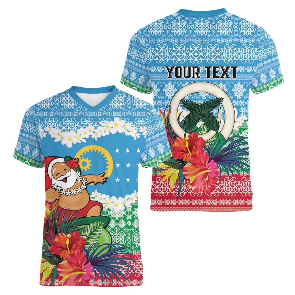 Personalised Sanma Joyeux Noel Women V-Neck T-Shirt Proud To Be a Ni-Van Sand Drawing Art LT9 - Polynesian Pride