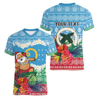 Personalised Sanma Joyeux Noel Women V-Neck T-Shirt Proud To Be a Ni-Van Sand Drawing Art LT9 - Polynesian Pride