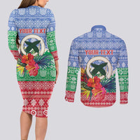 Personalised Shefa Joyeux Noel Couples Matching Long Sleeve Bodycon Dress and Long Sleeve Button Shirt Proud To Be a Ni-Van Sand Drawing Art LT9 - Polynesian Pride
