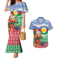 Personalised Shefa Joyeux Noel Couples Matching Mermaid Dress and Hawaiian Shirt Proud To Be a Ni-Van Sand Drawing Art LT9 Blue - Polynesian Pride