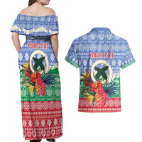 Personalised Shefa Joyeux Noel Couples Matching Off Shoulder Maxi Dress and Hawaiian Shirt Proud To Be a Ni-Van Sand Drawing Art LT9 - Polynesian Pride