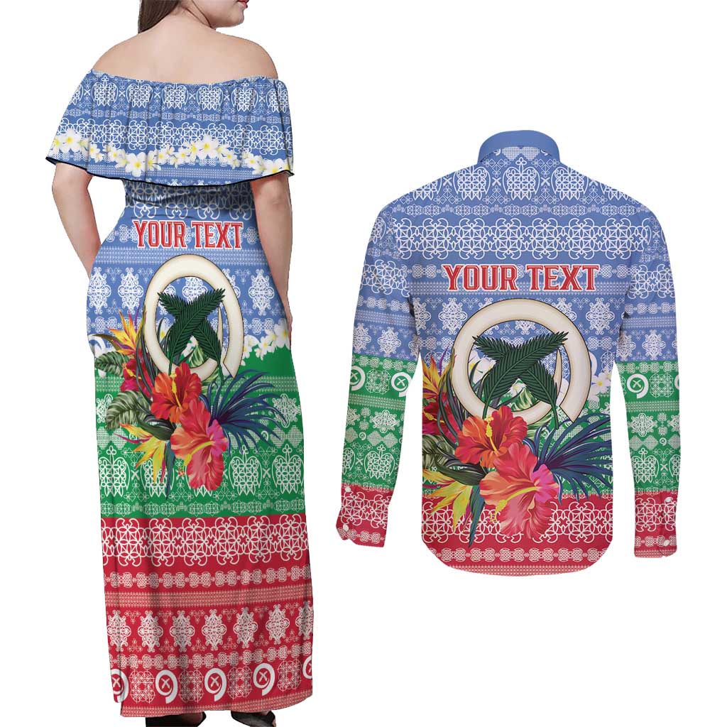 Personalised Shefa Joyeux Noel Couples Matching Off Shoulder Maxi Dress and Long Sleeve Button Shirt Proud To Be a Ni-Van Sand Drawing Art LT9 - Polynesian Pride