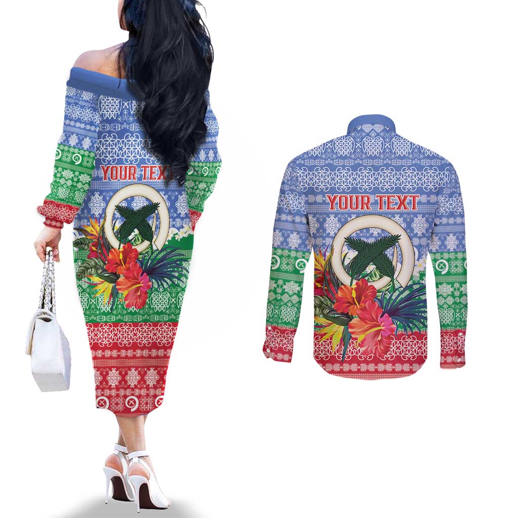 Personalised Shefa Joyeux Noel Couples Matching Off The Shoulder Long Sleeve Dress and Long Sleeve Button Shirt Proud To Be a Ni-Van Sand Drawing Art LT9 - Polynesian Pride