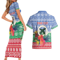 Personalised Shefa Joyeux Noel Couples Matching Short Sleeve Bodycon Dress and Hawaiian Shirt Proud To Be a Ni-Van Sand Drawing Art LT9 - Polynesian Pride