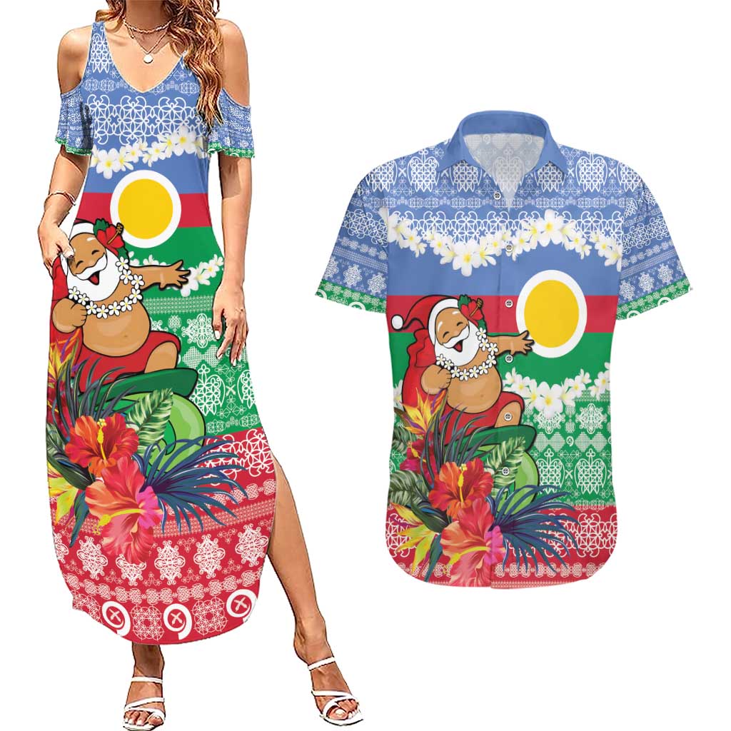 Personalised Shefa Joyeux Noel Couples Matching Summer Maxi Dress and Hawaiian Shirt Proud To Be a Ni-Van Sand Drawing Art LT9 Blue - Polynesian Pride