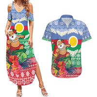 Personalised Shefa Joyeux Noel Couples Matching Summer Maxi Dress and Hawaiian Shirt Proud To Be a Ni-Van Sand Drawing Art LT9 Blue - Polynesian Pride