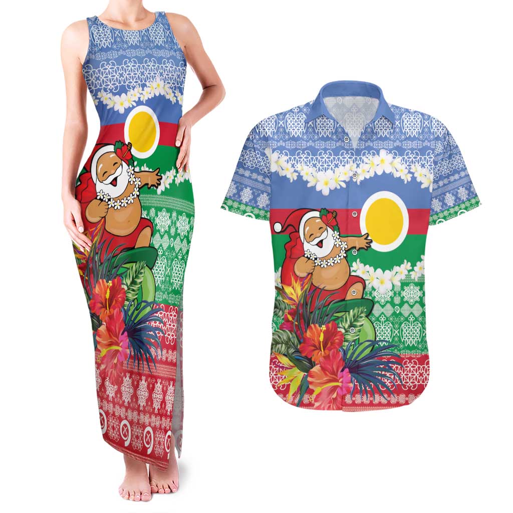 Personalised Shefa Joyeux Noel Couples Matching Tank Maxi Dress and Hawaiian Shirt Proud To Be a Ni-Van Sand Drawing Art LT9 Blue - Polynesian Pride